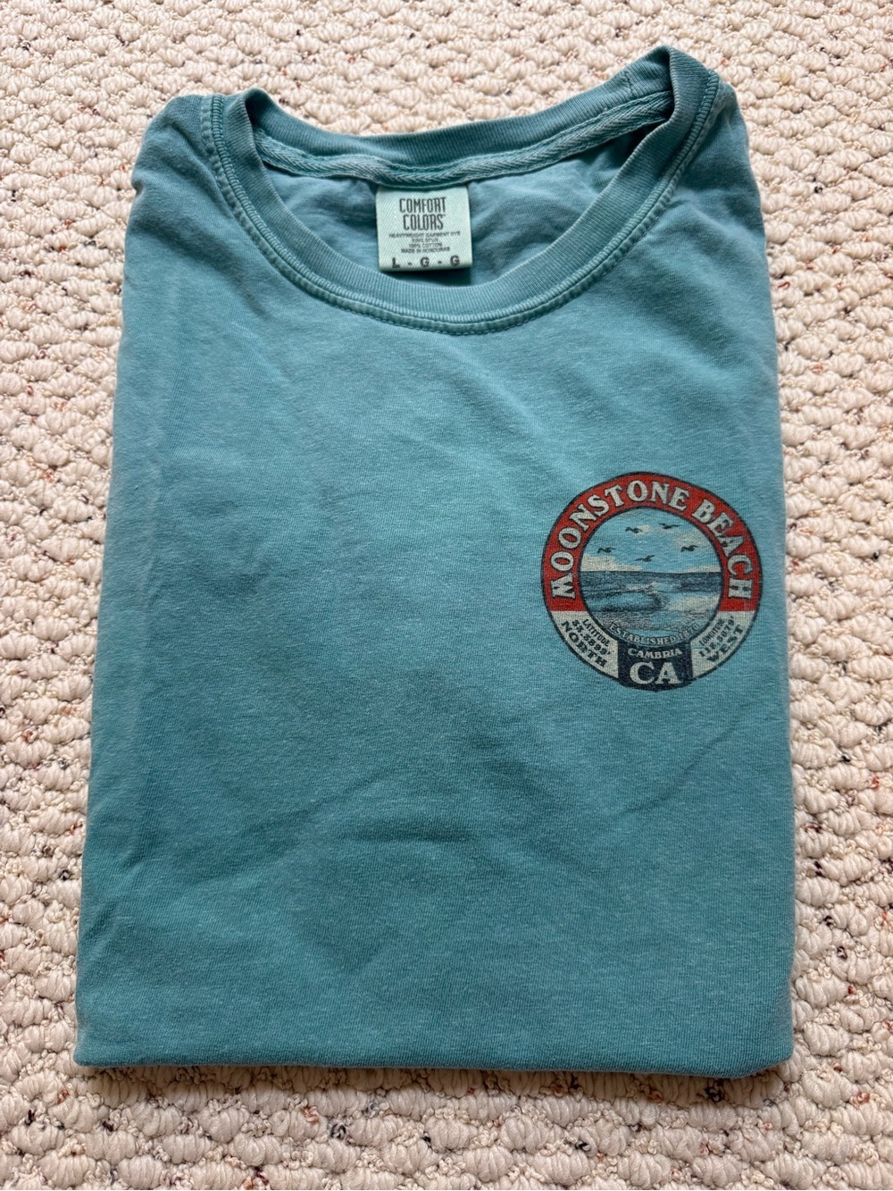 Comfort Colors Moonstone Beach CA Graphic Tee in Teal Blue
